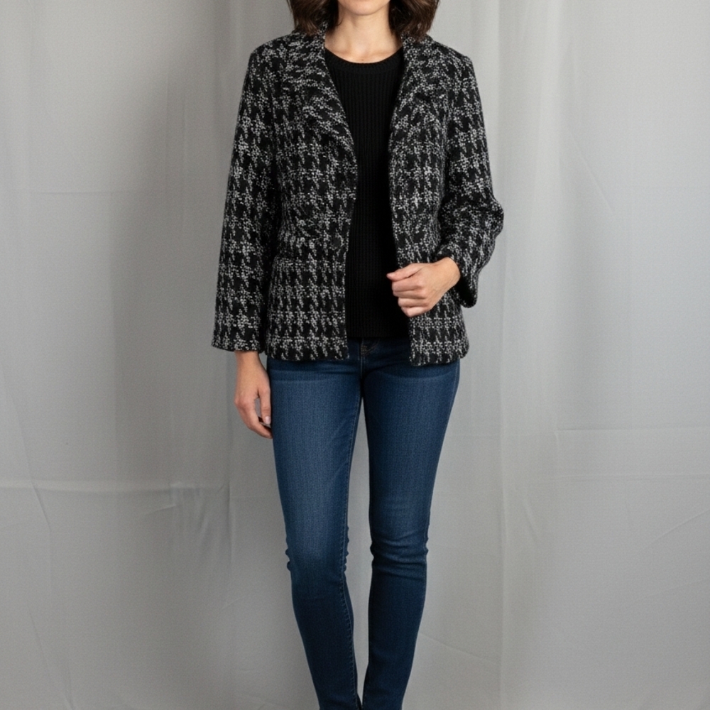 Live a Little Tweed Textured Houndstooth Jacket Medium‎